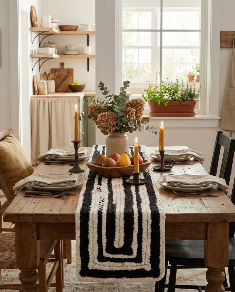 Woven Udaipur Collection Area Rug - Jaipur Table Runner Black and White  lifestyle 29