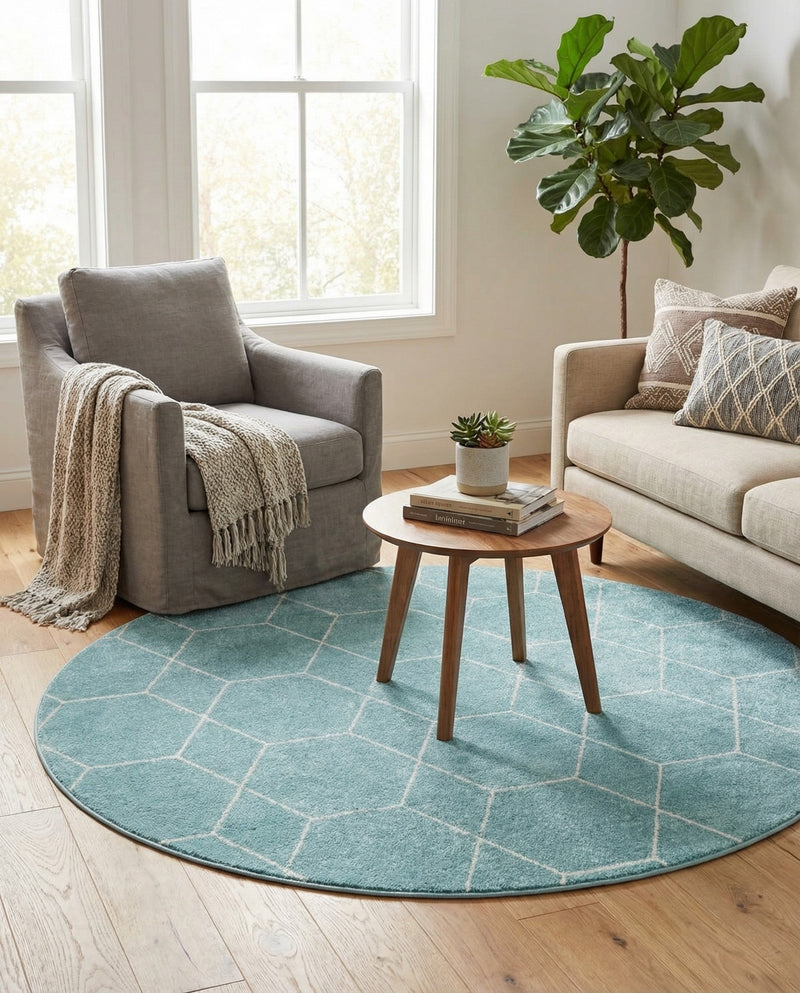 Trellis Mosaic Collection Area Rug - Arborville (Light Blue) Round Light Blue  lifestyle 23