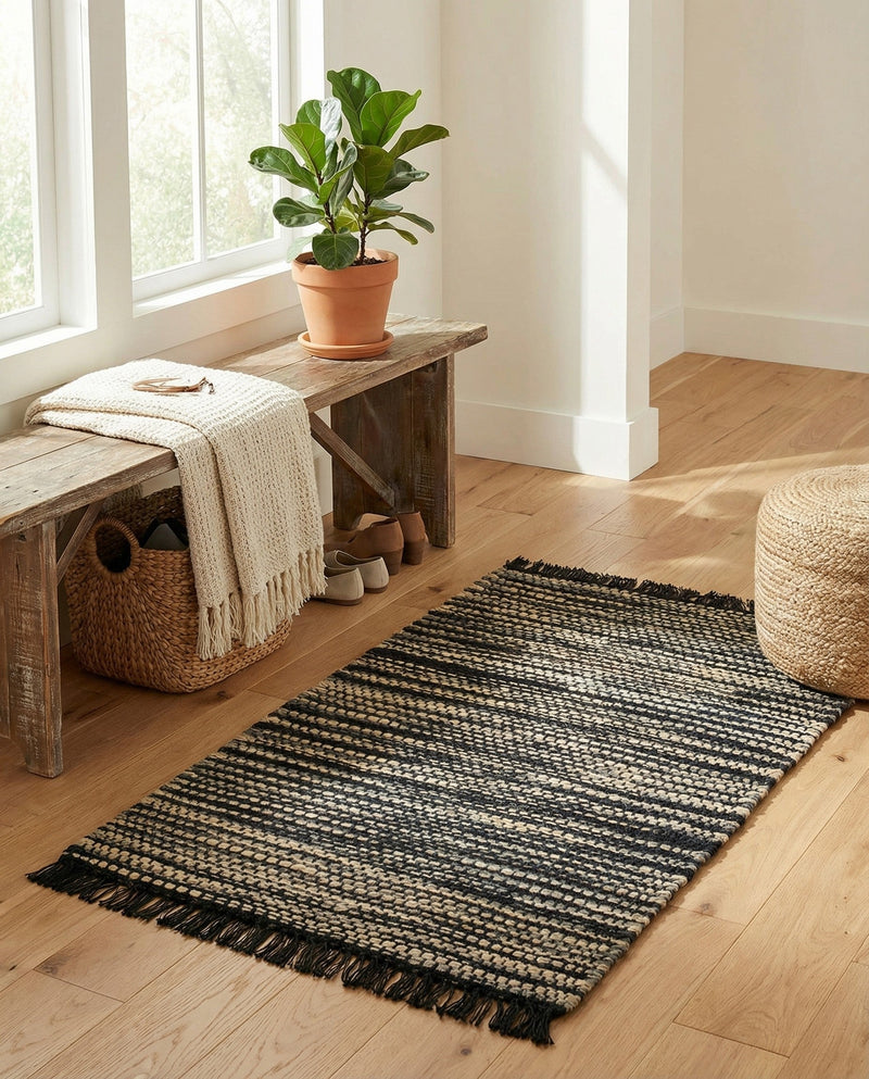 Savannah Jute Collection Area Rug - Nantucket Rectangle Navy Blue and Ivory  lifestyle 4