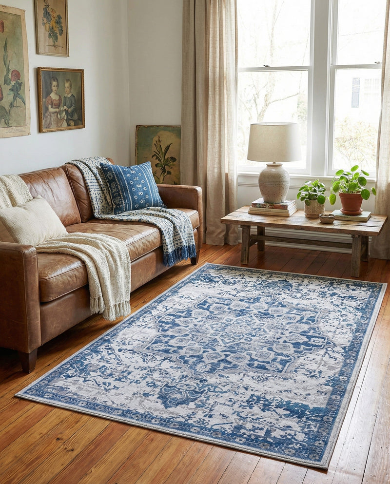 Baroque Era Collection Area Rug - Versailles (Gray Blue) Rectangle Gray Blue  lifestyle 14
