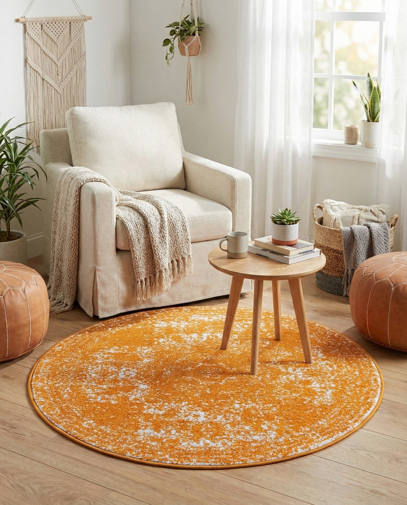 Dover Terrace Collection Area Rug -  Lagoon (Orange) Round Orange  lifestyle 63