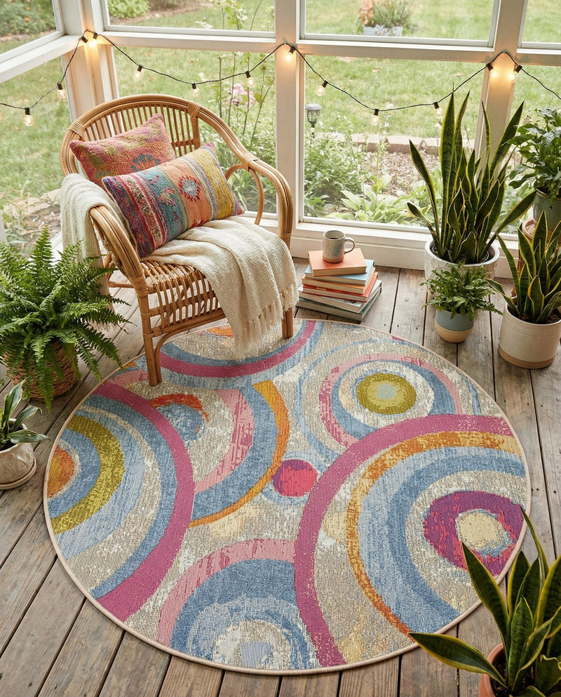 Urban Terrace Collection Area Rug -  Plaza Round Multi  lifestyle 55
