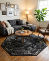Riviera Elegance Collection Area Rug - Antibes (Black) Octagon Black  lifestyle 78