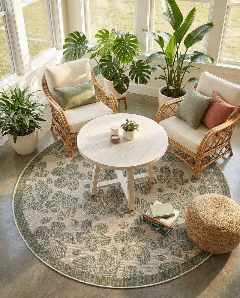 Coastal Terrace Collection Area Rug -  Marina Round Ivory and Beige  lifestyle 23
