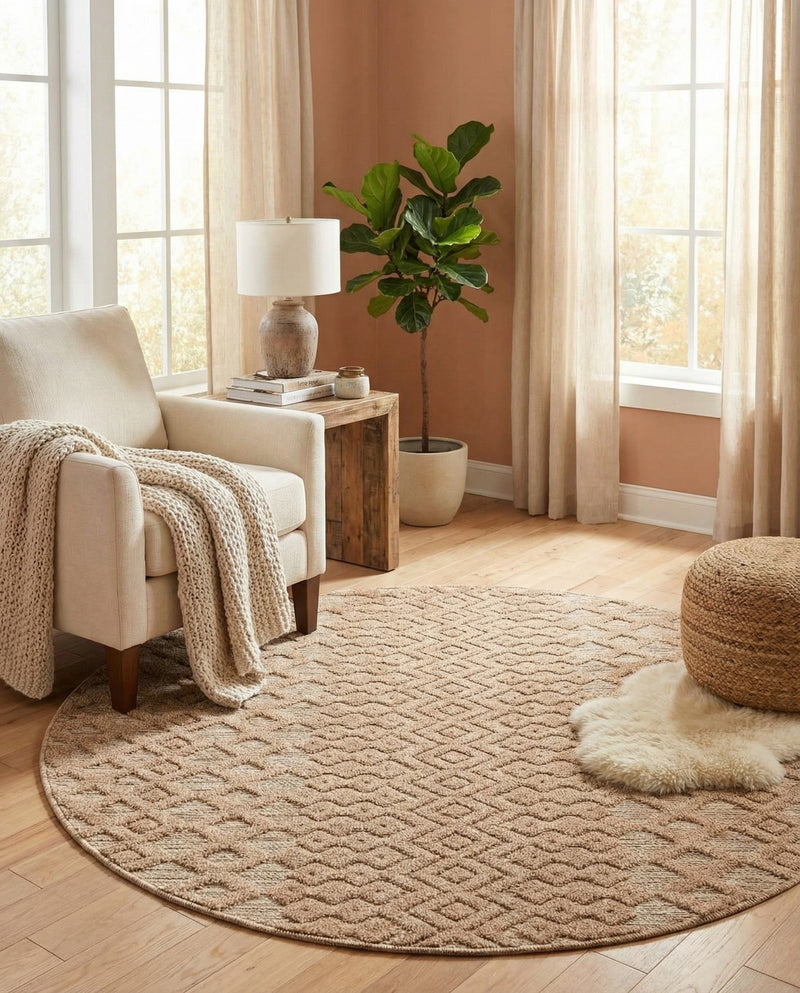 Garden Lattice Charm Collection Area Rug -  Pergola (Beige) Round Beige  lifestyle 42