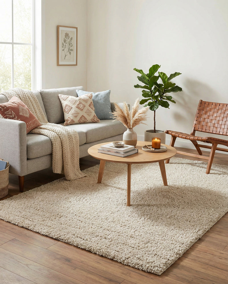 Cozy Comfort Shag Collection Area Rug - Haven (Oatmeal Beige) Rectangle Oatmeal Beige  lifestyle 4