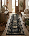 Tabriz Tapestries Collection Area Rug - Azerbaijan (Black) Runner Black  lifestyle 50