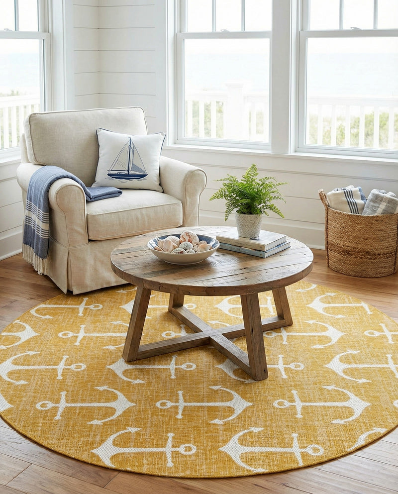 Seaside Haven Rugs Collection Area Rug - Sapphire (Yellow) Round Yellow  lifestyle 72