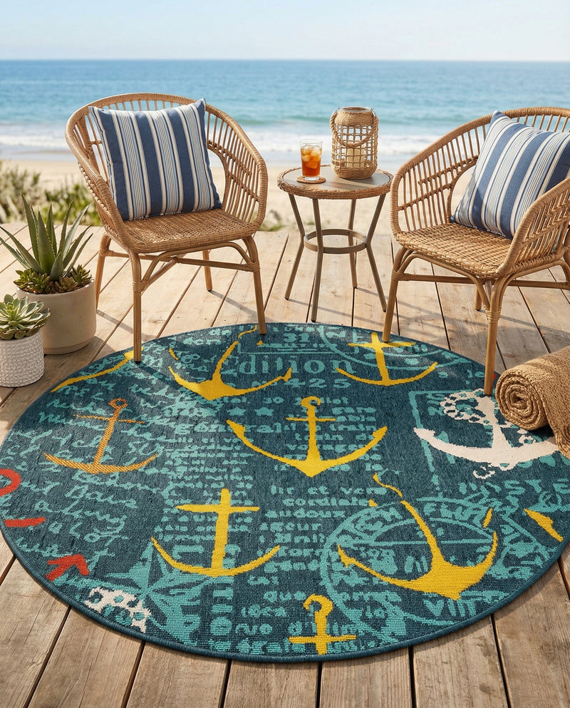 Seaside Haven Rugs Collection Area Rug -  Lighthouse Round Navy Blue  lifestyle 71