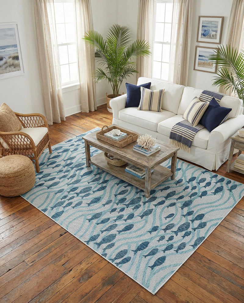Seaside Haven Rugs Collection Area Rug -  Harbor Rectangle Blue  lifestyle 30