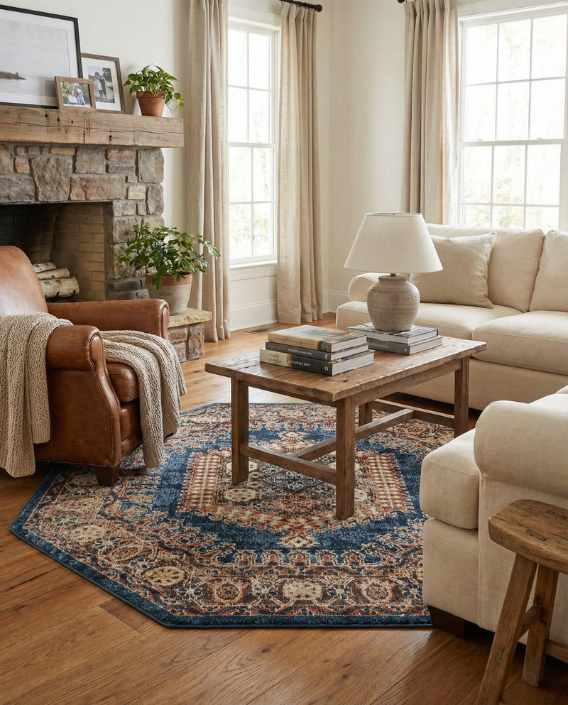 Eden Oasis Collection Area Rug -  Refuge (Blue) Octagon Blue  lifestyle 51