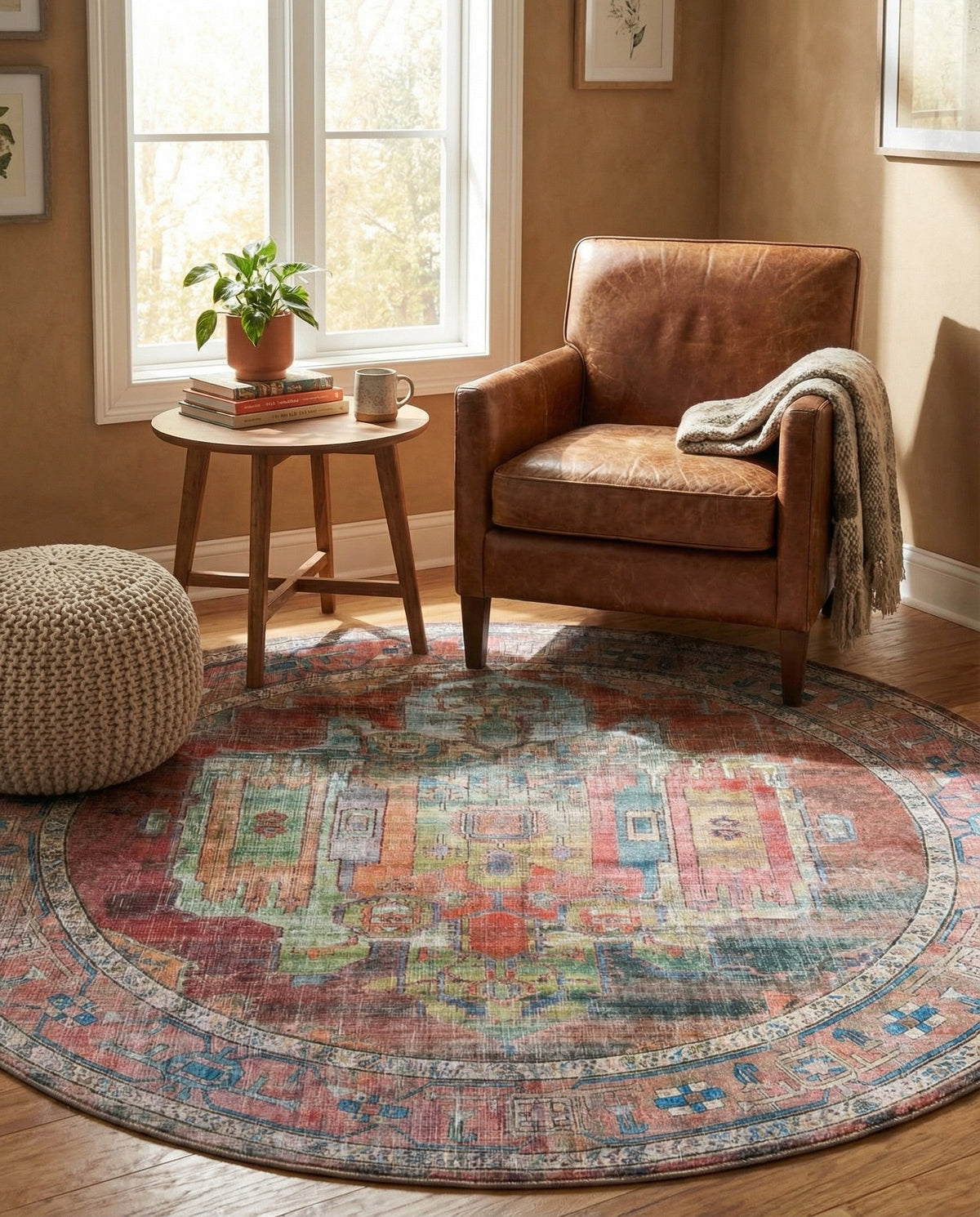 Zahara Oasis Collection Area Rug - Sahara Round Multi  lifestyle 133