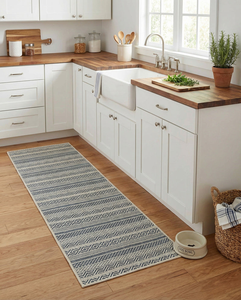 Seaside Stripes Collection Area Rug -  Boardwalk (Light Blue) Runner Light Blue  lifestyle 73