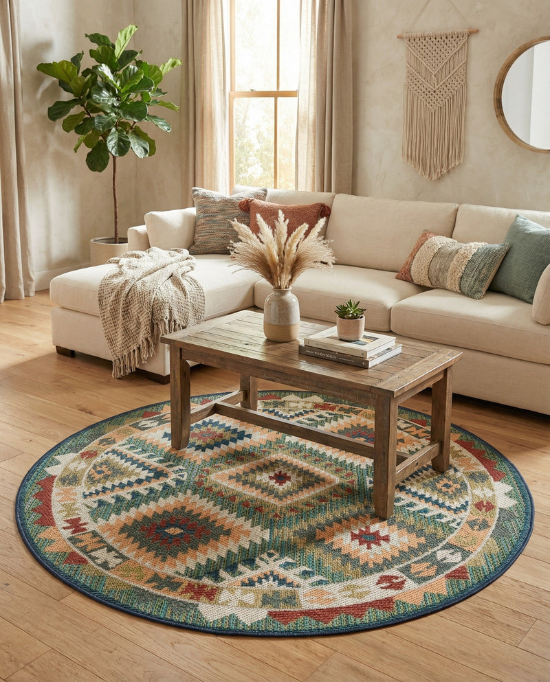 Coastal Terrace Collection Area Rug -  Sandbar Round Green  lifestyle 83