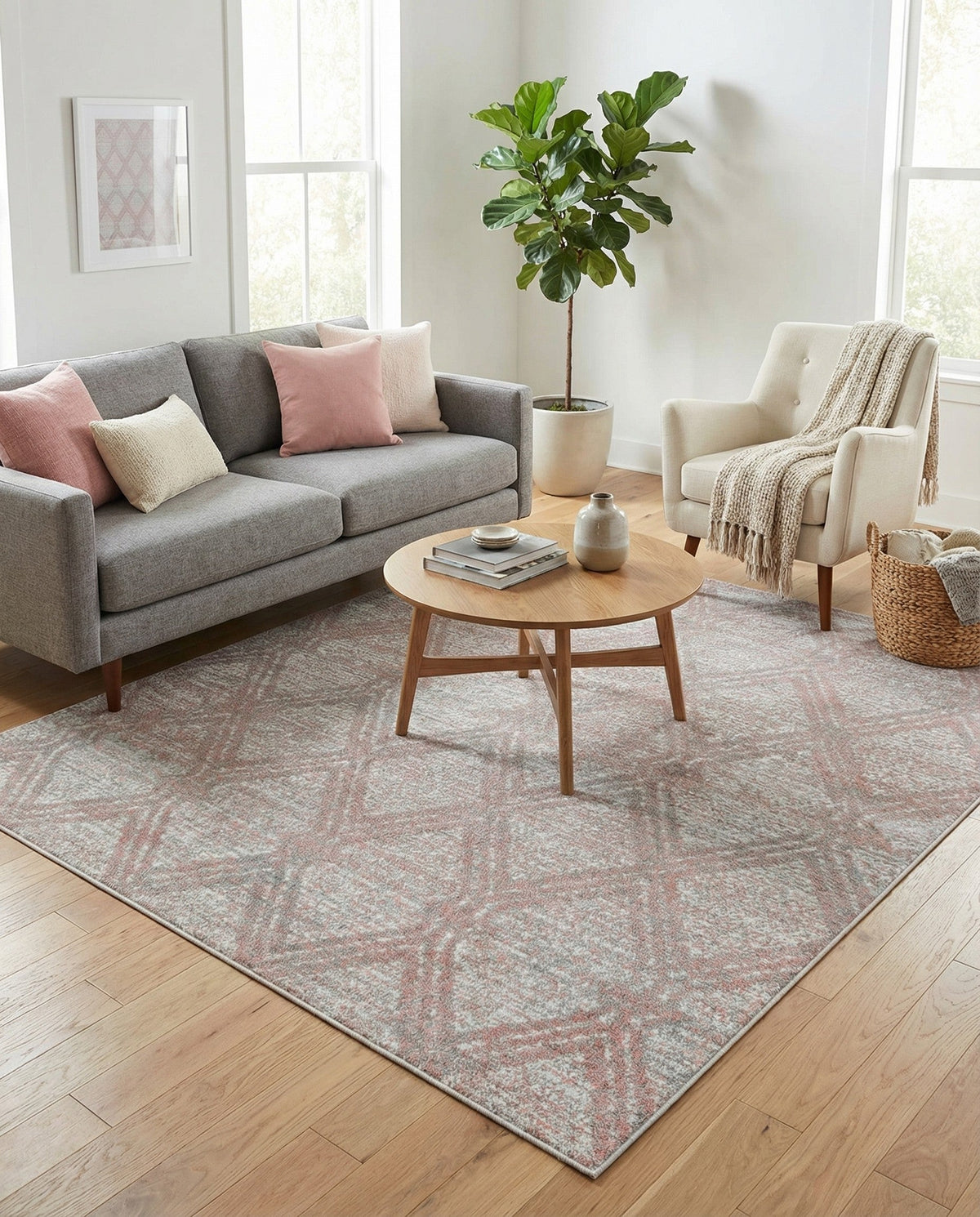 Aegean Elegance Washables Collection Area Rug -  Tinos Square Rose Pink  lifestyle 141