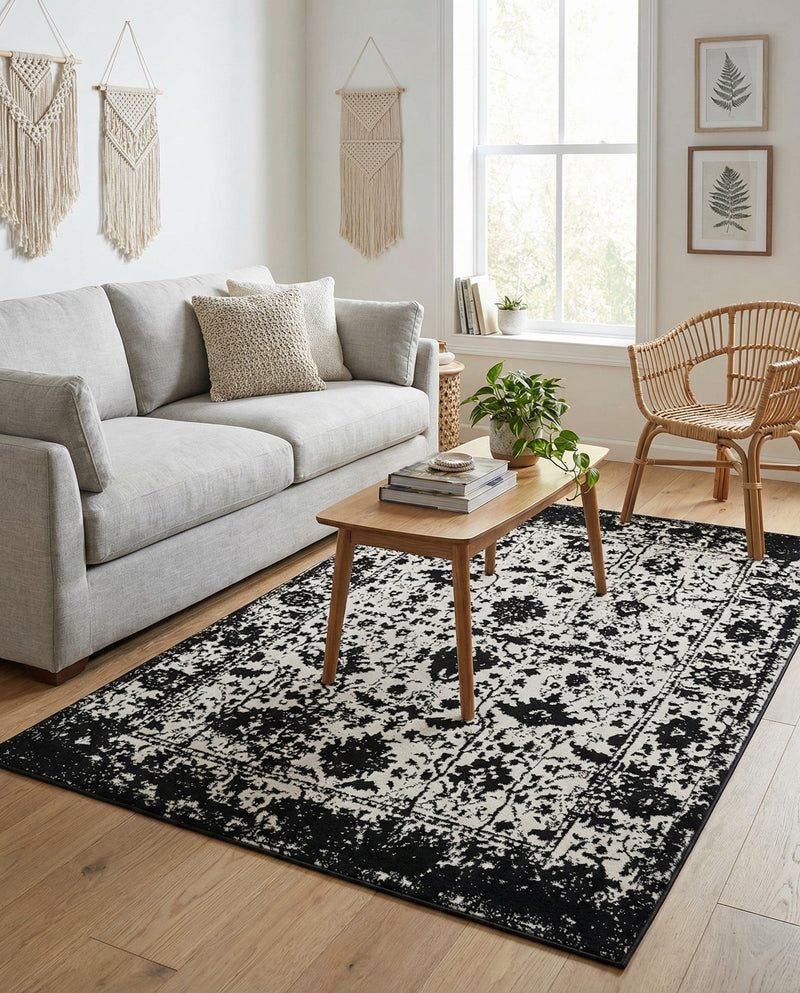 Cascade Range Collection Area Rug -  Shasta (Black and White) Rectangle Black and White  lifestyle 25
