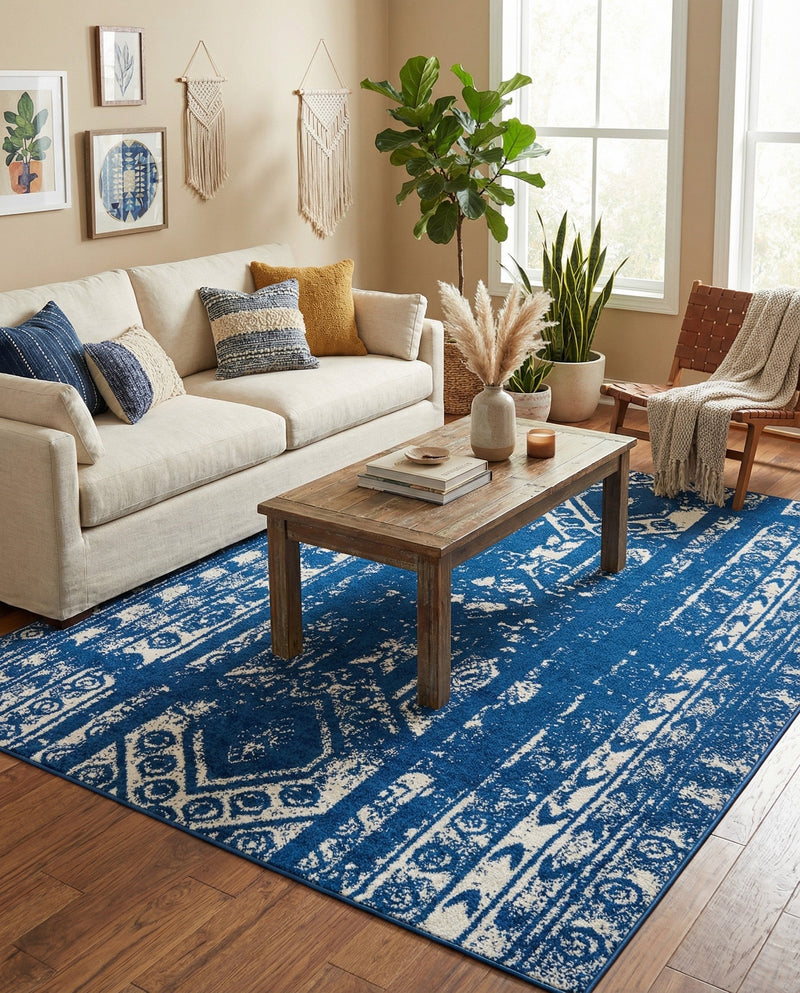 Brighton Stripes Collection Area Rug - Sussex (Navy Blue) Rectangle Navy Blue  lifestyle 6
