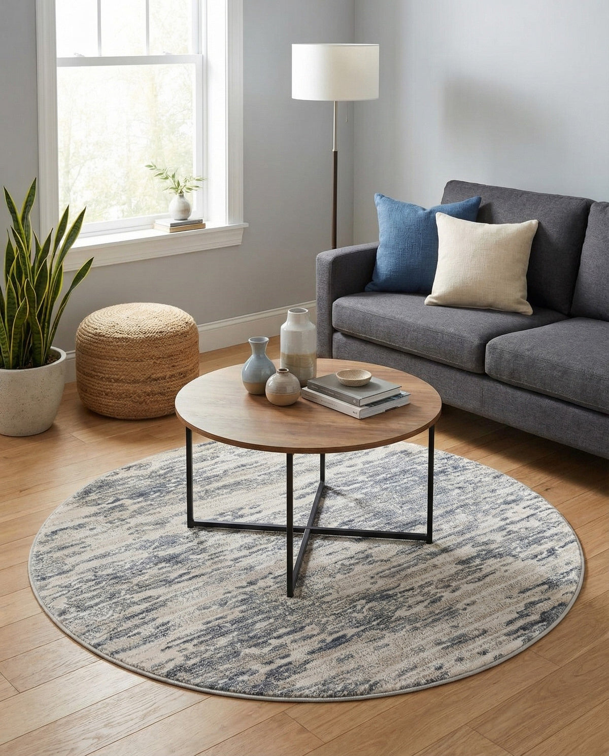 Serenity Sands Collection Area Rug - Dunescape Round Gray  lifestyle 81