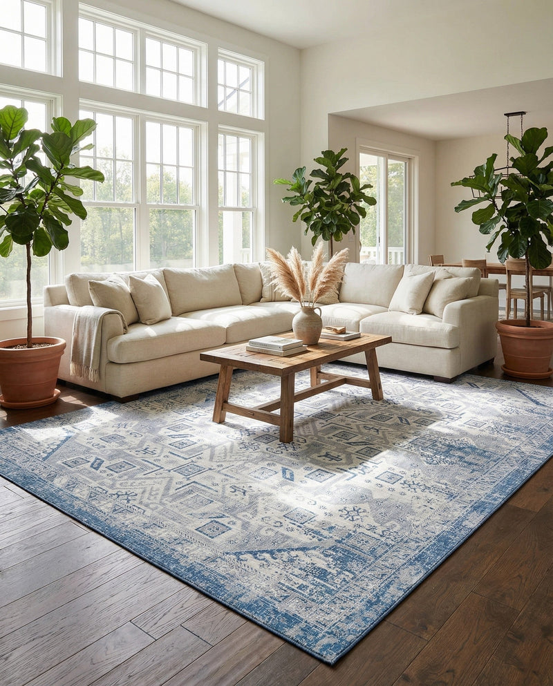 Tribal Terrace Treasures Collection Area Rug - Mayan Marina (Blue) Rectangle Blue  lifestyle 3