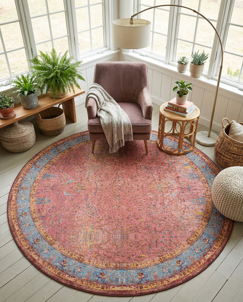 Patio Heritage Collection Area Rug -  Serenity Round Vintage Salmon Coral  lifestyle 35