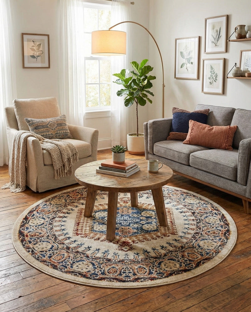 Eden Oasis Collection Area Rug -  Refuge (Cream) Round Cream  lifestyle 30