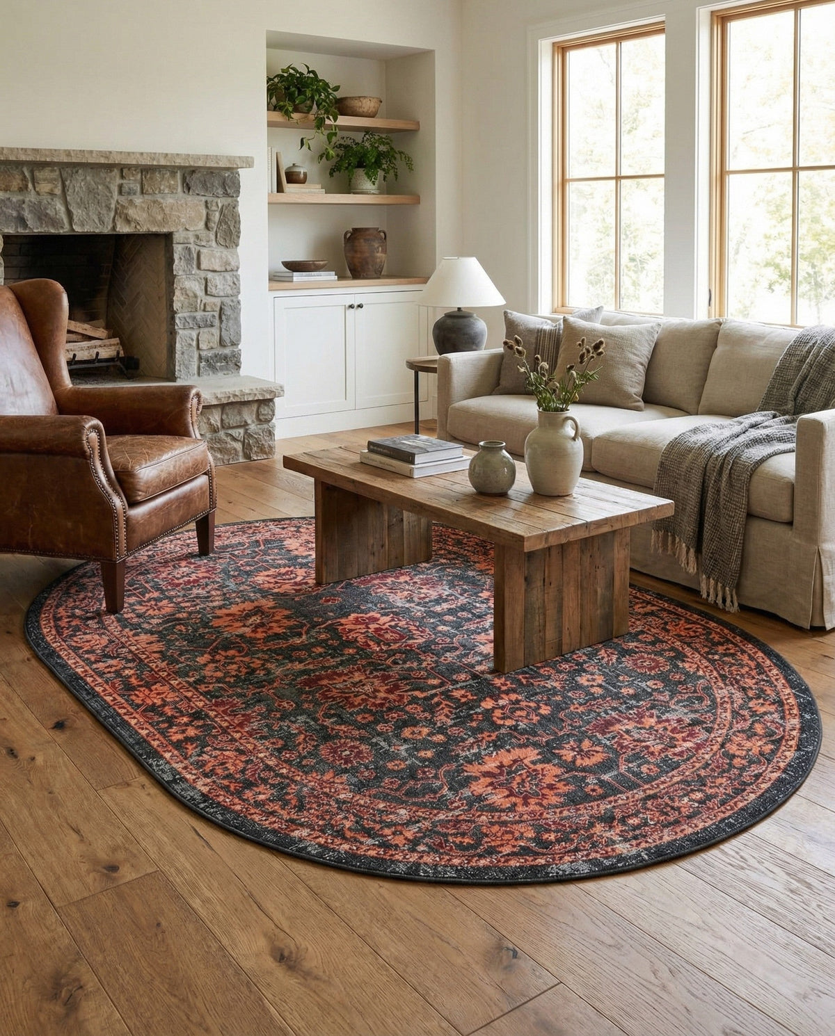 Geneva Terrace Collection Area Rug -  Lausanne Oval Black  lifestyle 188