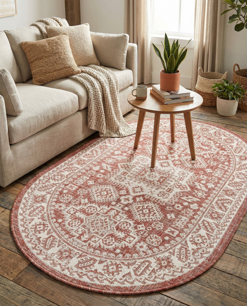 Tribal Terrace Treasures Collection Area Rug -  Incan Isle (Rust Red) Oval Rust Red  lifestyle 30