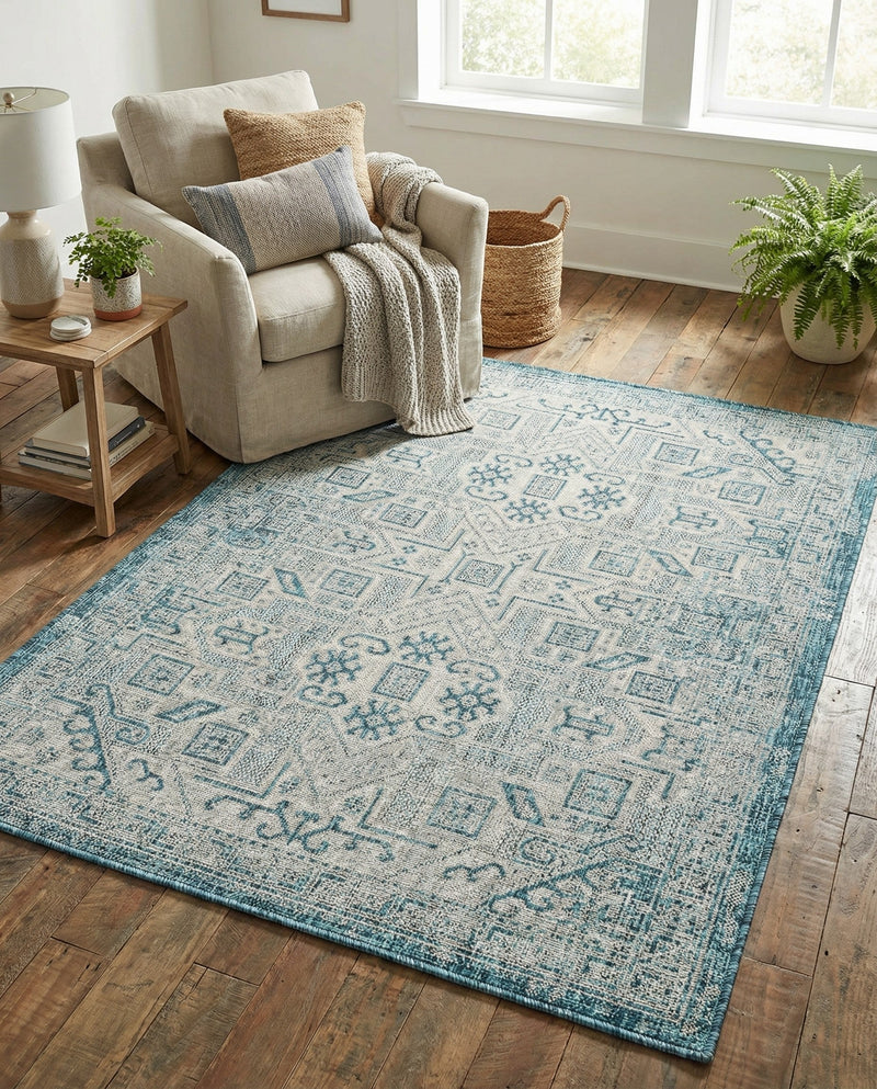 Tribal Terrace Treasures Collection Area Rug - Mayan Marina (Teal) Rectangle Teal  lifestyle 18