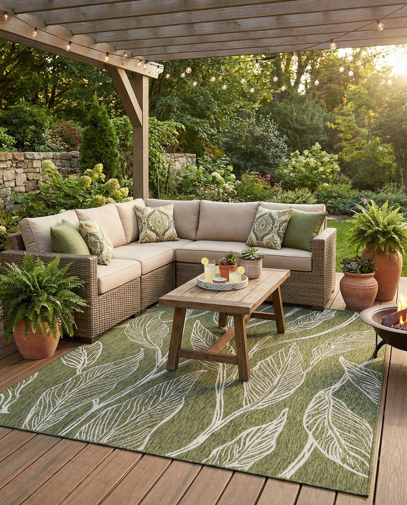 Seaside Blooms Collection Area Rug -  Evergreen (Green) Rectangle Green  lifestyle 15