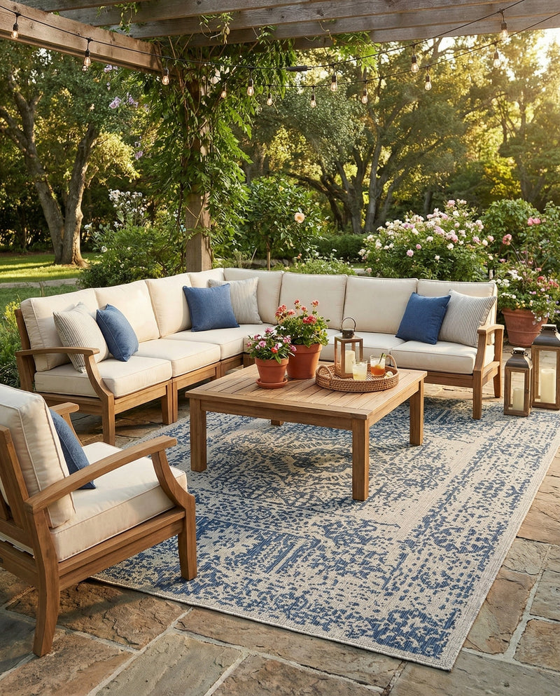 Patio Heritage Collection Area Rug - Savannah (Blue) Rectangle Blue  lifestyle 9