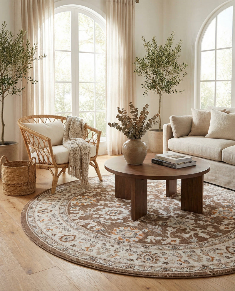 Savannah Elegance Collection Area Rug - Augusta (Brown) Round Brown  lifestyle 67
