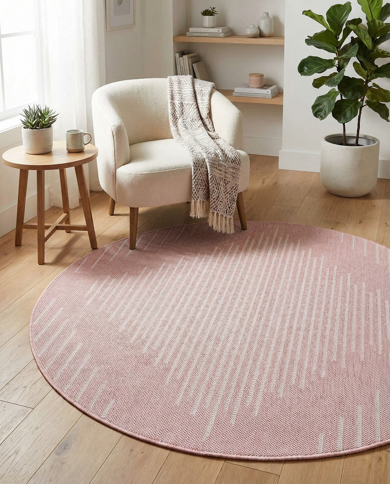 Urban Terrace Collection Area Rug -  Chelsea (Pink) Round Pink  lifestyle 73