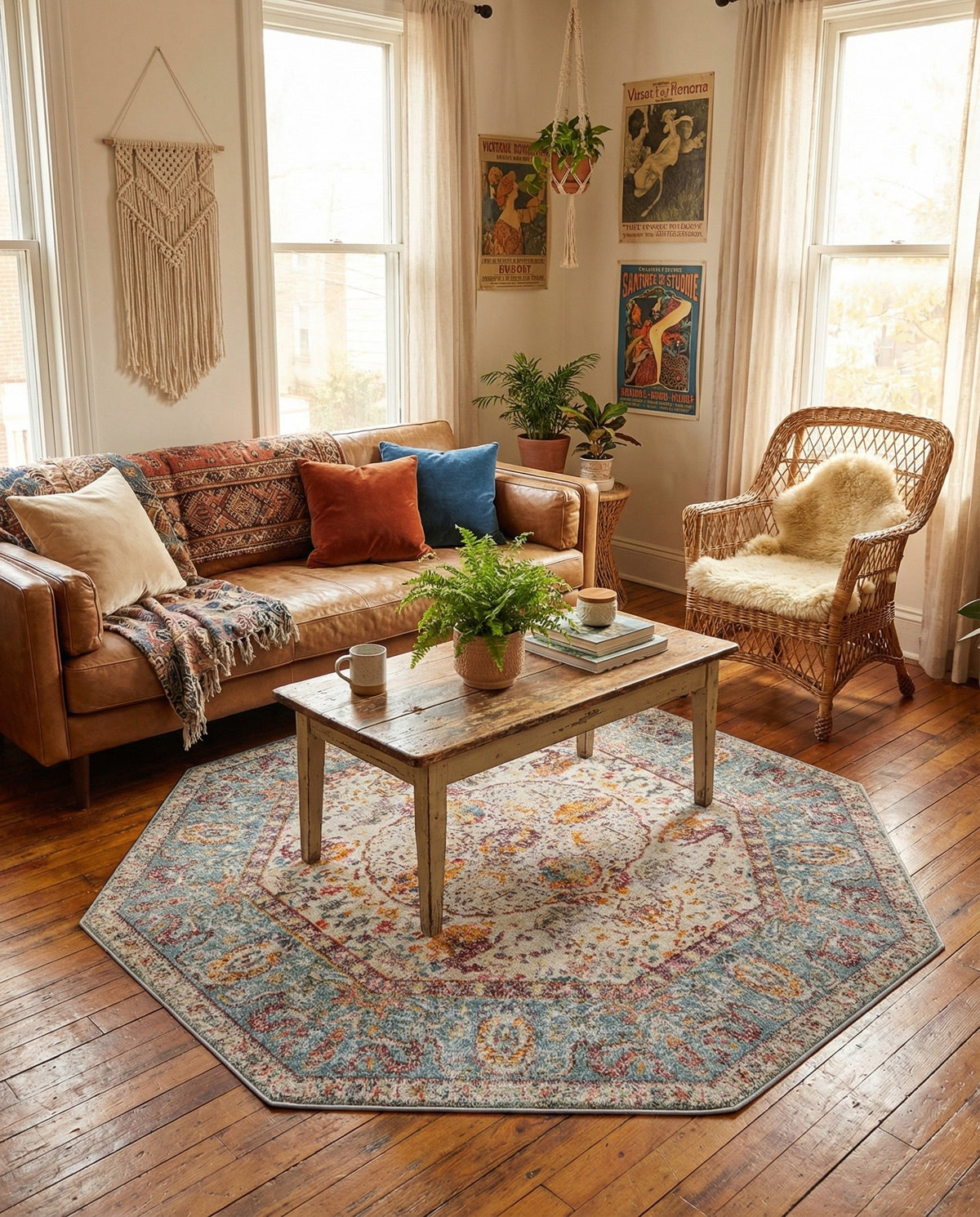Caribbean Breeze Collection Area Rug -  Xcalak Octagon Light Blue  lifestyle 95