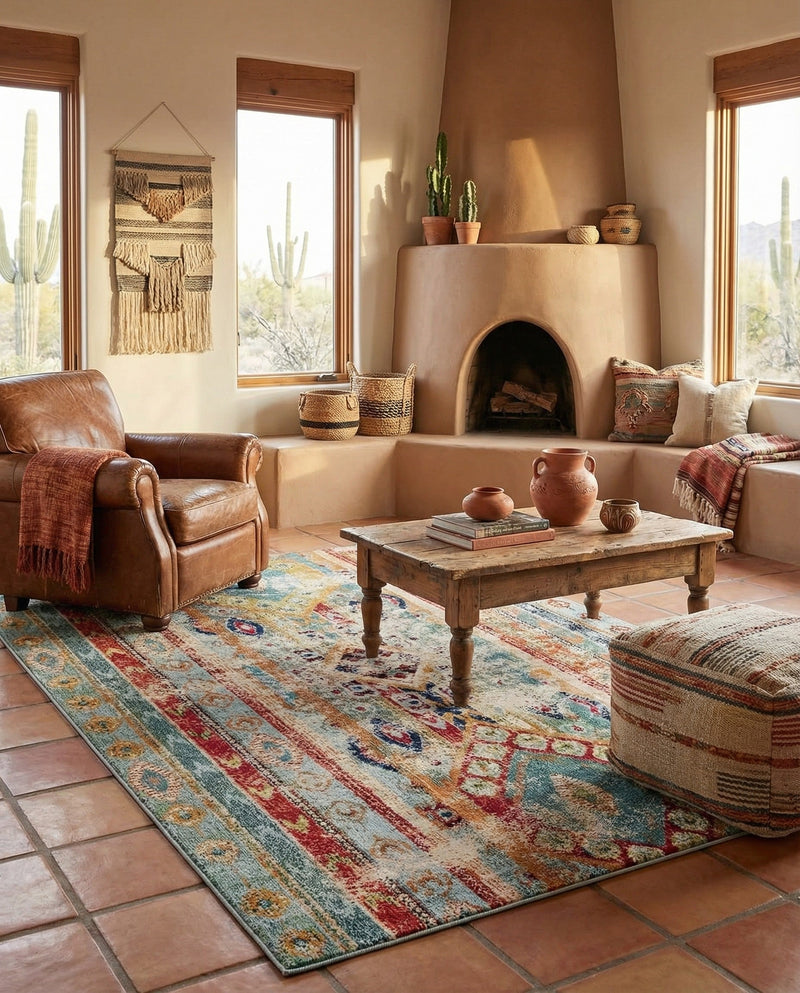 Sedona Vista Collection Area Rug -  Navajo Rectangle Blue  lifestyle 28