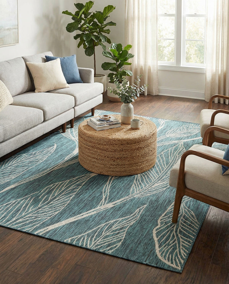 Seaside Blooms Collection Area Rug -  Evergreen (Teal) Rectangle Teal  lifestyle 9