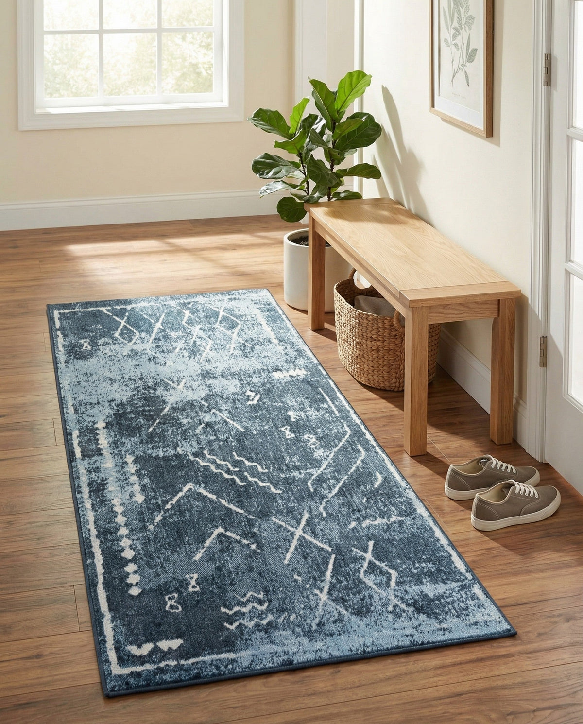 Aegean Elegance Washables Collection Area Rug - Santorini Runner Navy Blue  lifestyle 128