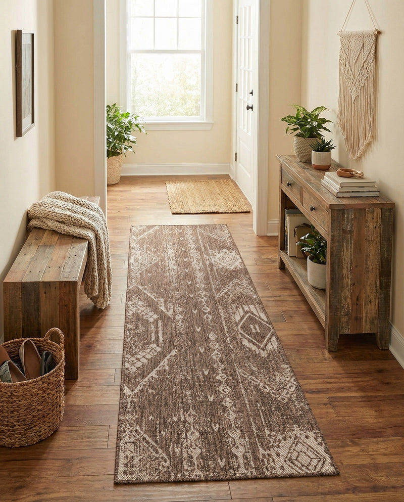 Desert Nomad Terrace Collection Area Rug - Sahara (Brown) Runner Brown  lifestyle 51