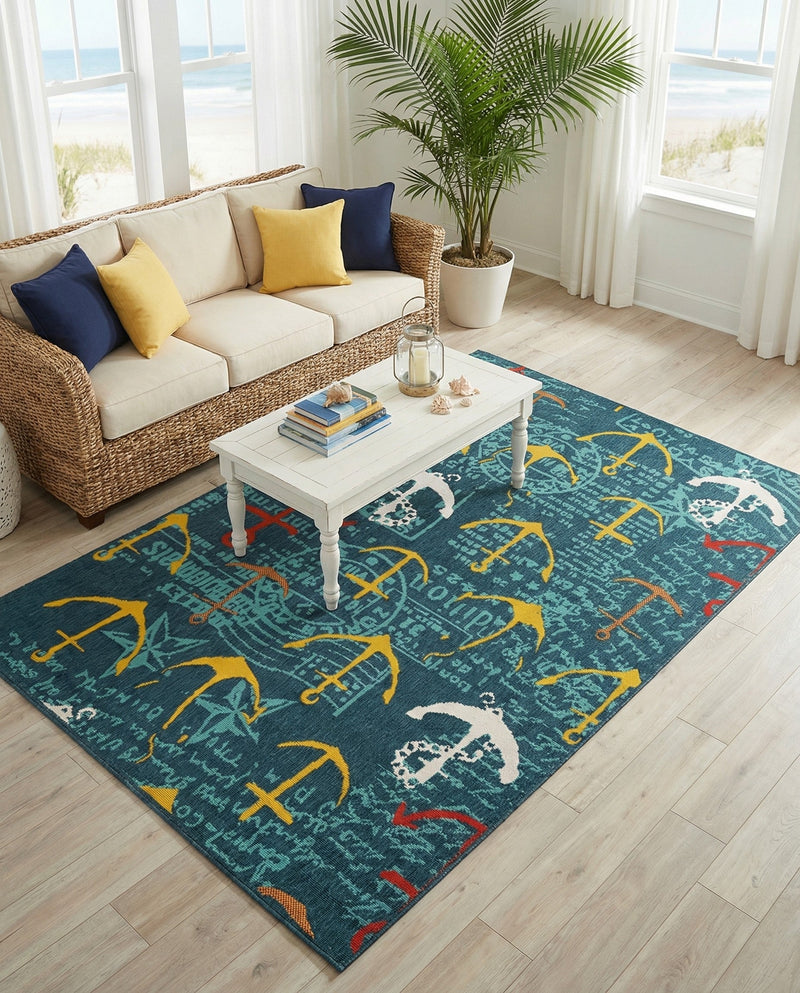 Seaside Haven Rugs Collection Area Rug -  Lighthouse Rectangle Navy Blue  lifestyle 14