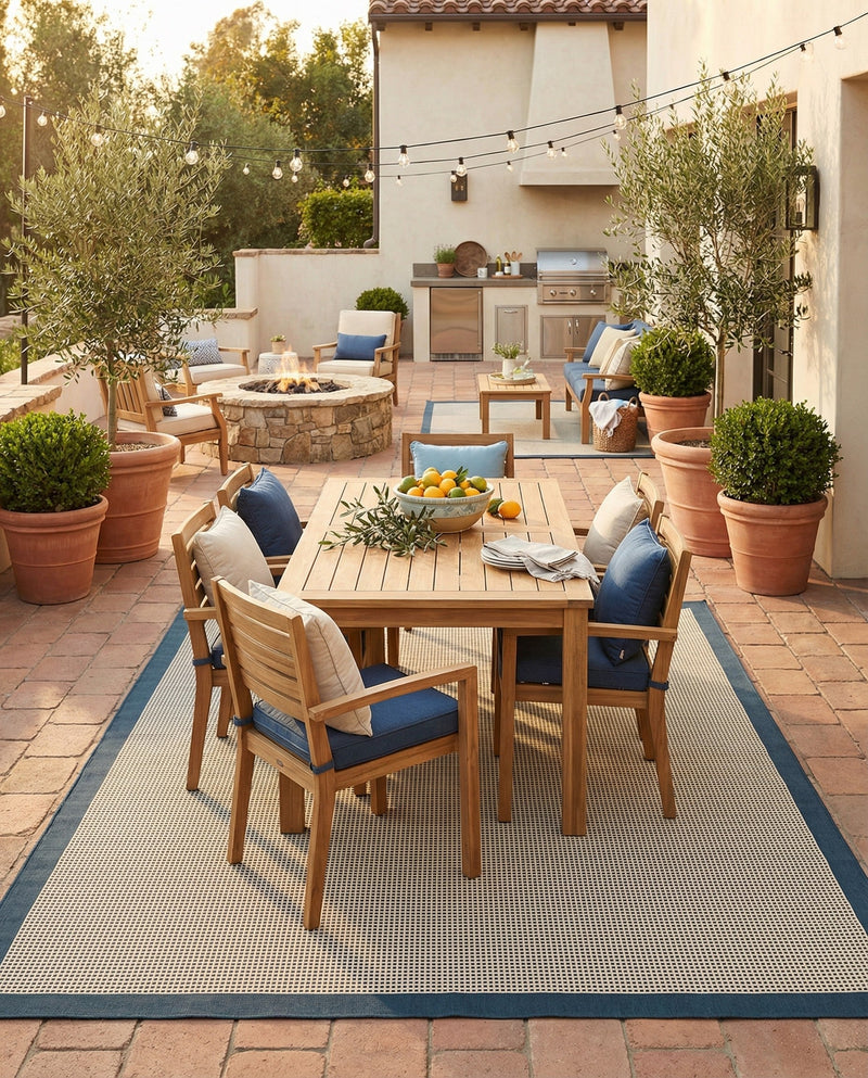 Terrace Fringe Collection Area Rug - Oceanside Rectangle Navy Blue  lifestyle 19