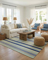 Coastal Stripe Dhurrie Collection Area Rug - Seashore Rectangle Aqua Blue and Gray  lifestyle 22