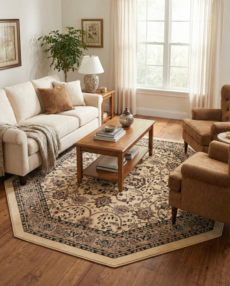 Isfahan Elegance Collection Area Rug - Naghsh-e Jahan (Ivory) Octagon Ivory  lifestyle 77