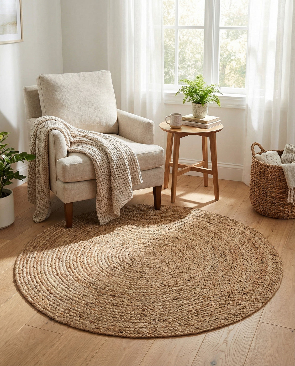 Woven Seaside Jute Collection Area Rug - Savannah (Natural) Round Natural  lifestyle 111