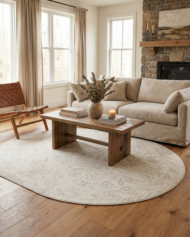 Tribal Terrace Treasures Collection Area Rug - Mayan Marina (Light Gray) Oval Light Gray  lifestyle 39