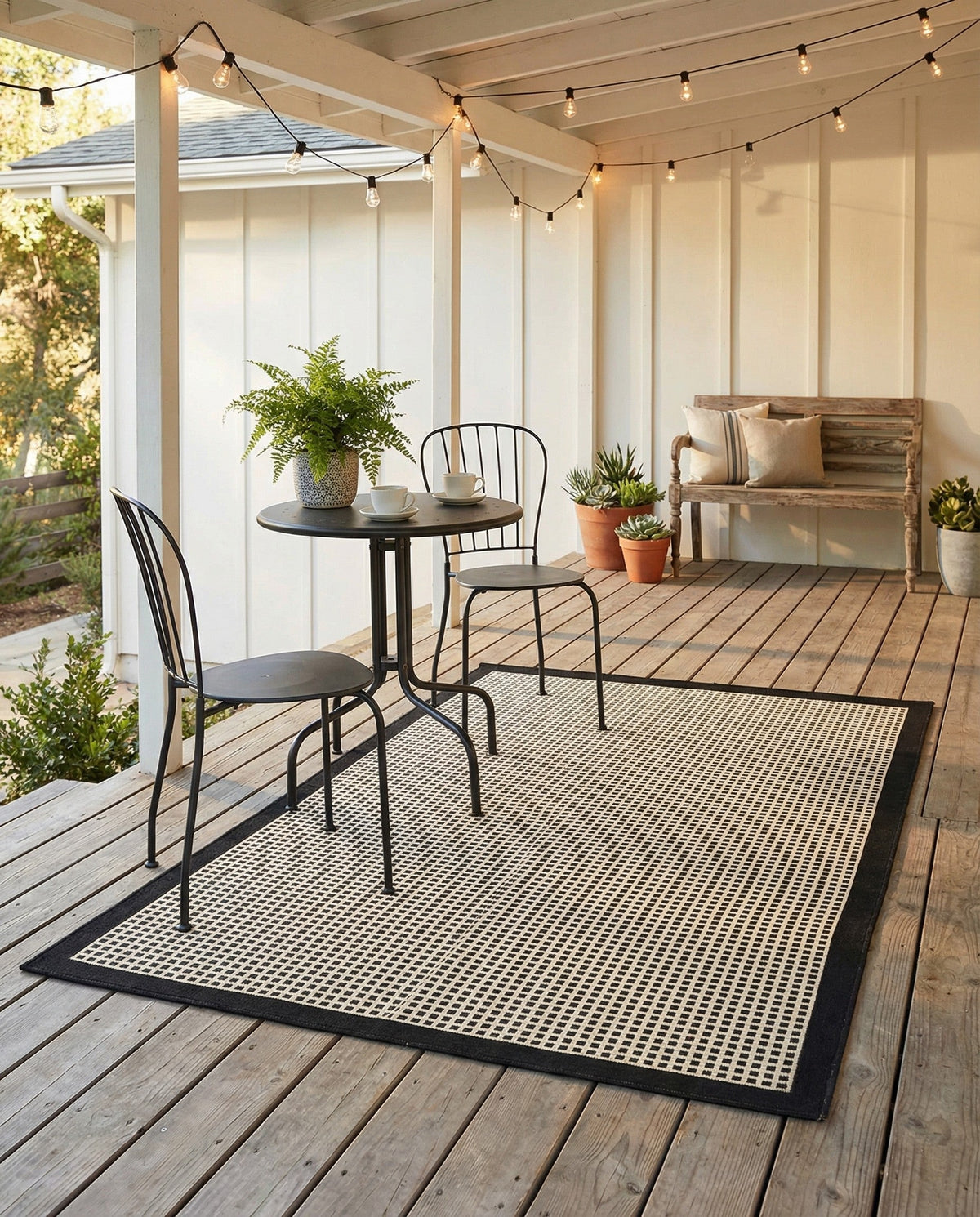 Terrace Fringe Collection Area Rug - Oceanside Rectangle Black  lifestyle 43