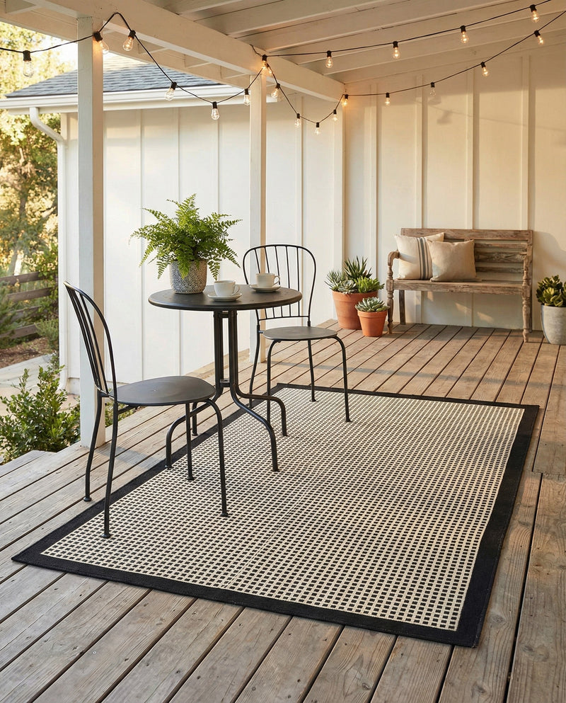 Terrace Fringe Collection Area Rug - Oceanside Rectangle Black  lifestyle 43