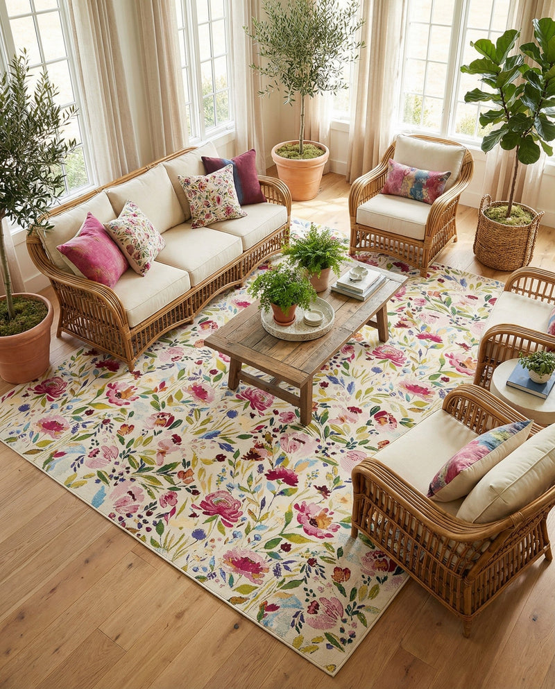 Seaside Blooms Collection Area Rug -  Meadow Rectangle Multi  lifestyle 35