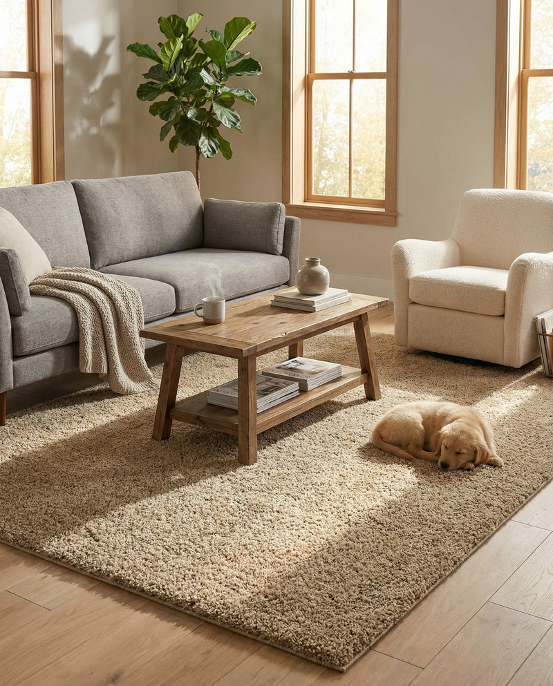 Cozy Comfort Shag Collection Area Rug - Haven (Khaki) Rectangle Khaki  lifestyle 4