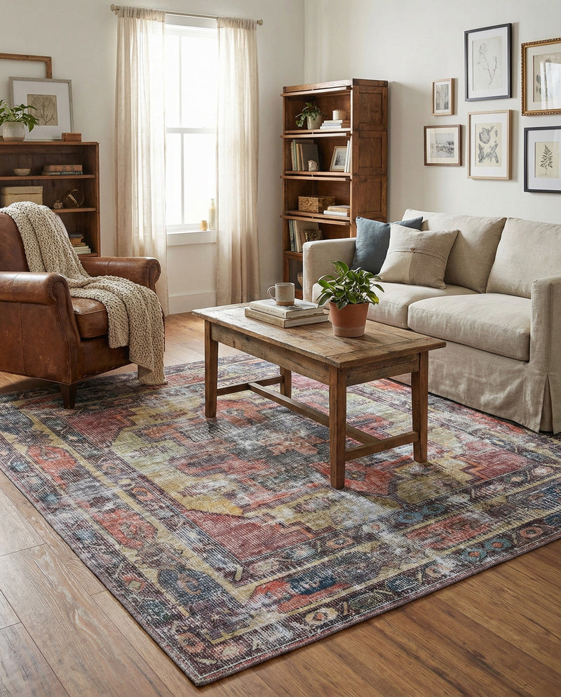 Zahara Oasis Collection Area Rug -  Rabat Square Yellow Pink  lifestyle 76
