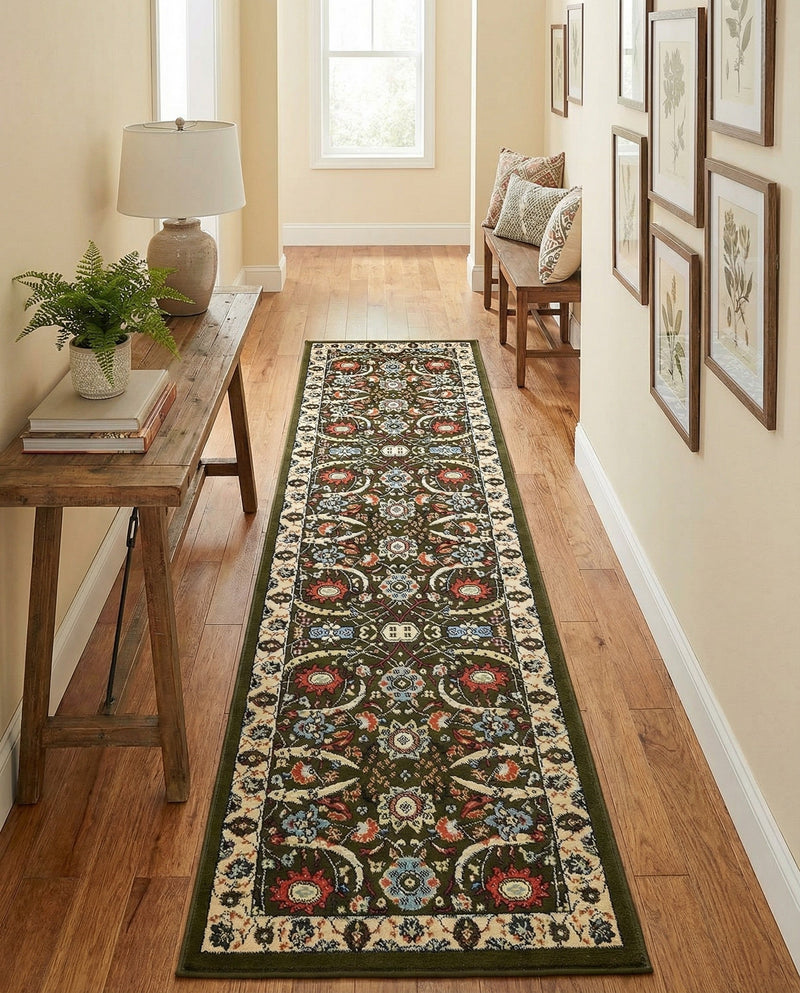 Tabriz Tapestry Collection Area Rug - Sahand (Green) Runner Green  lifestyle 55