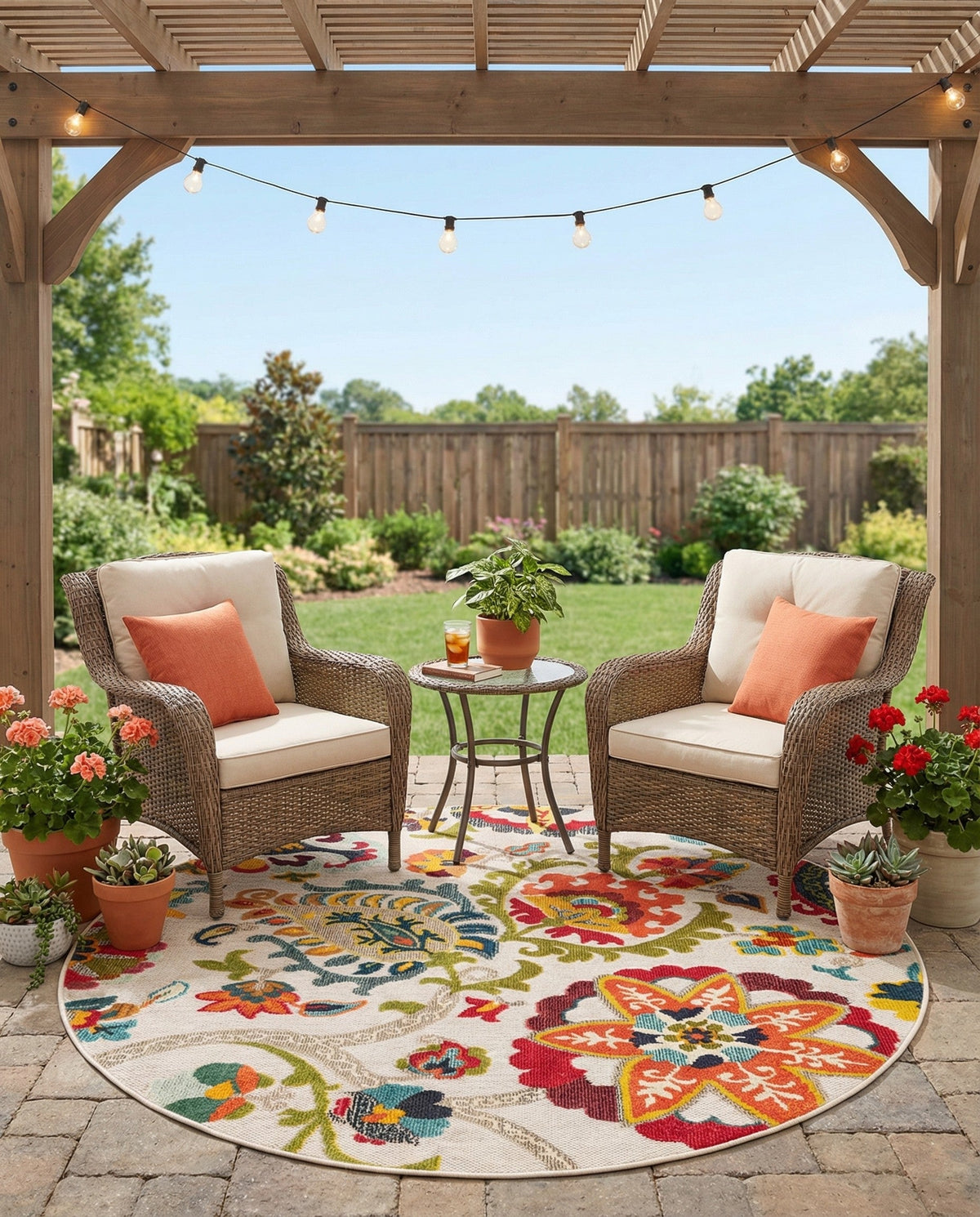 Outdoor Marrakesh Collection Area Rug - Fes Round Multi Beige  lifestyle 131